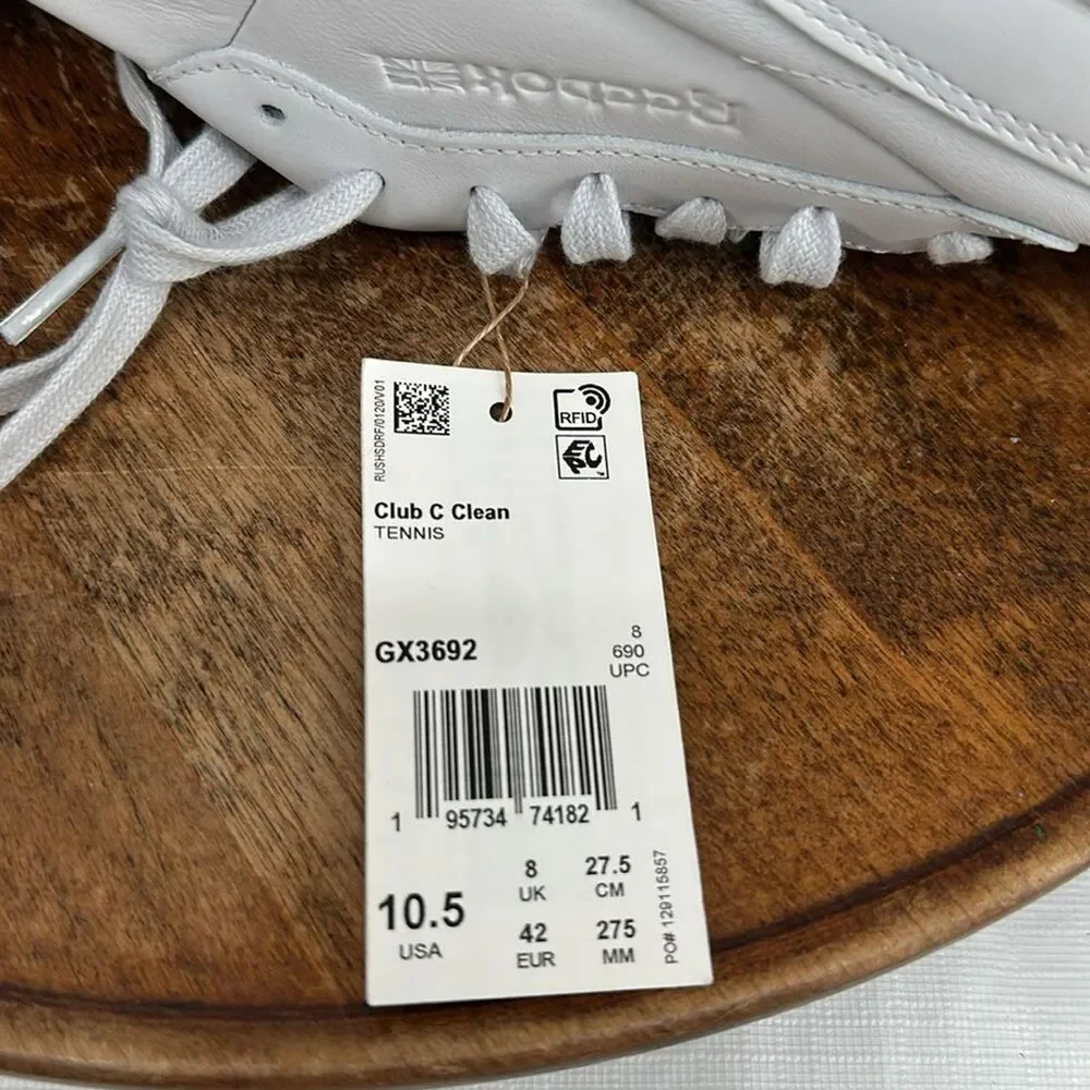 Reebok Shoes W 10.5 Club C Clean White Pink Tennis Pickleball Court Sneakers 80s